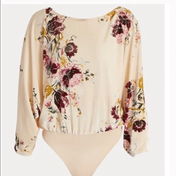 Intimately Free People Velvet Slouchy Babe Bodysuit Beige Floral Stretch Large - Picture 3 of 10